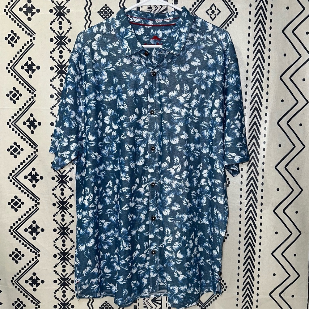 Tommy Bahama Blue Casual Button Down Short Sleeve Shirt Size XL